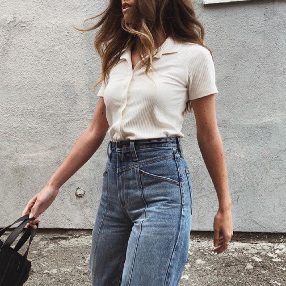 White Cropped Polo/button up from Abercrombie
